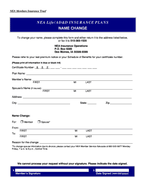 Nea Life Insurance Name Change Form Fill And Sign Printable Template