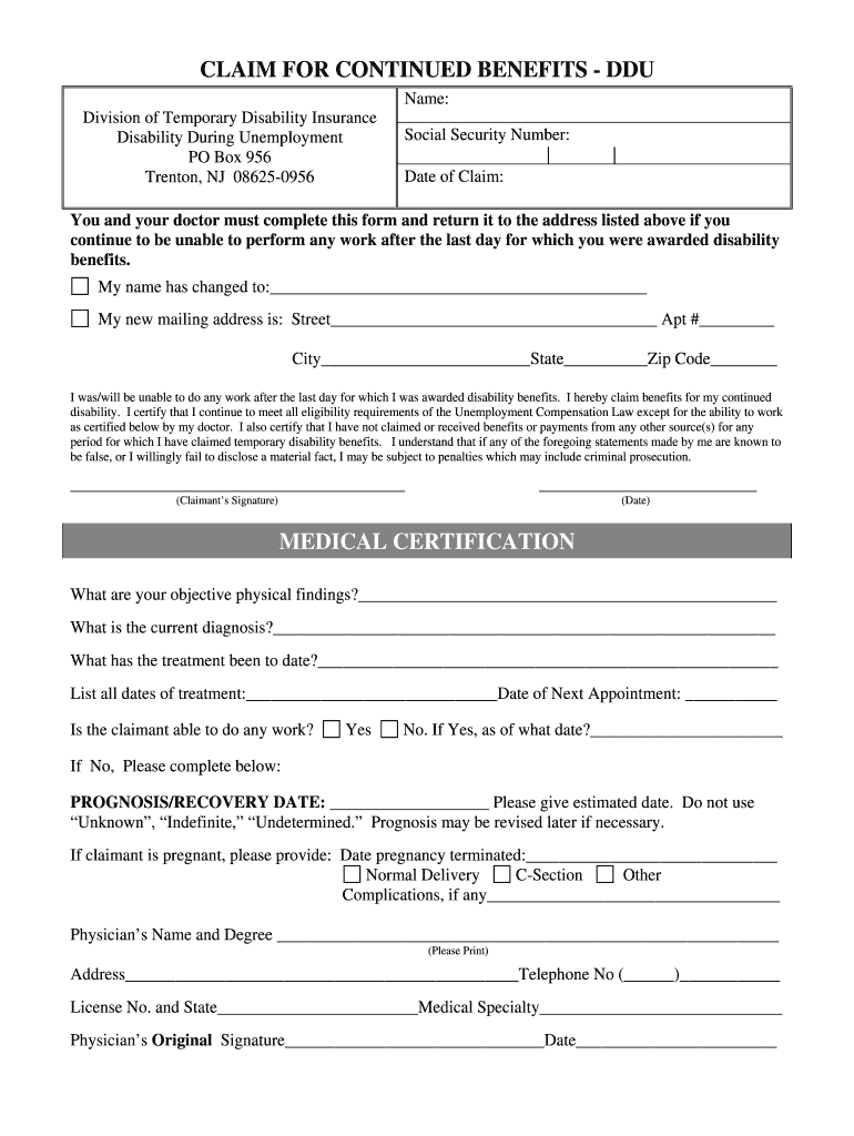 Nj Continued Benefits Form Fill Out And Sign Printable PDF Template 