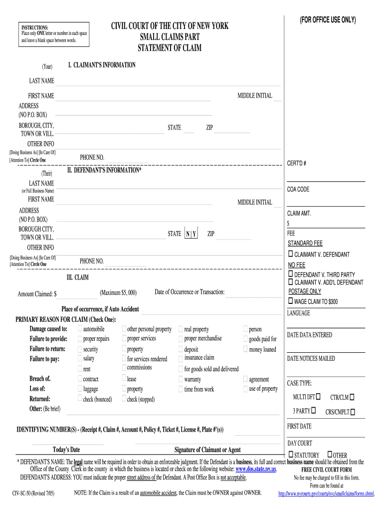 Nys Small Claims Court Forms Fill Out And Sign Printable PDF Template