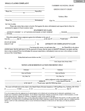 Ohio Court Small Claims Fill Out And Sign Printable PDF Template