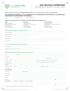 Old Mutual Superfund Withdrawal Benefit Claim Form 2013 2023 Fill And