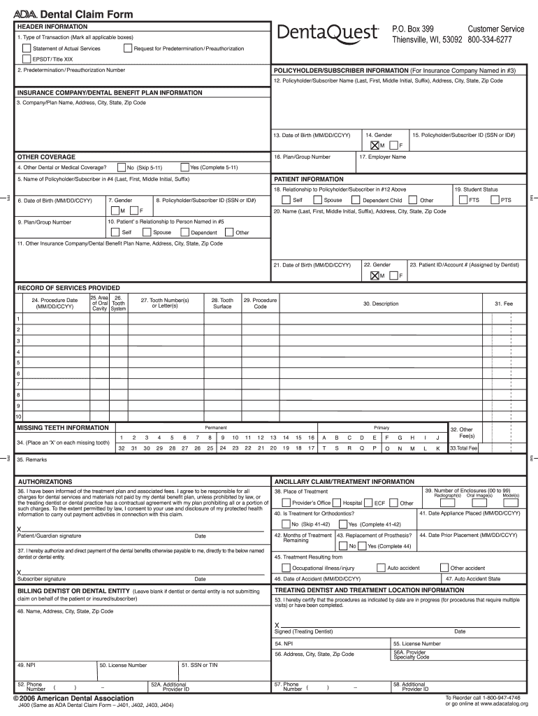 Online Ada Claim Form For Dentaquest 2020 2021 Fill And Sign 