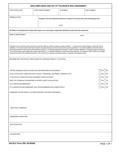 OO ALC Form 209 Download Fillable PDF Or Fill Online Non compliance And