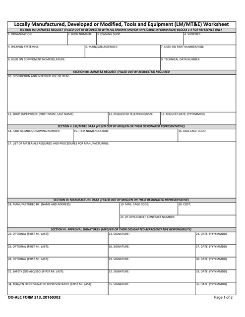 OO ALC Form 213 Download Fillable PDF Or Fill Online Locally 