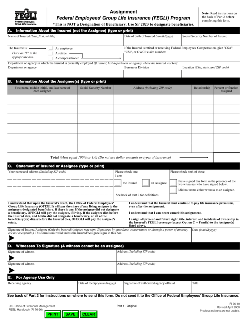 OPM Form RI76 10 Download Fillable PDF Or Fill Online Assignment Of 