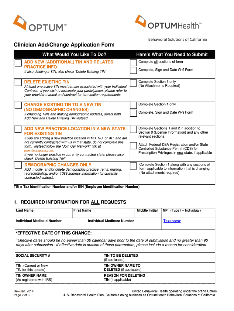 Optum Provider Update Form Fill Online Printable Fillable Blank 