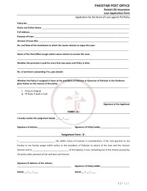 Pakistan Postal Life Insurance Deposit Slip Fill Online Printable 