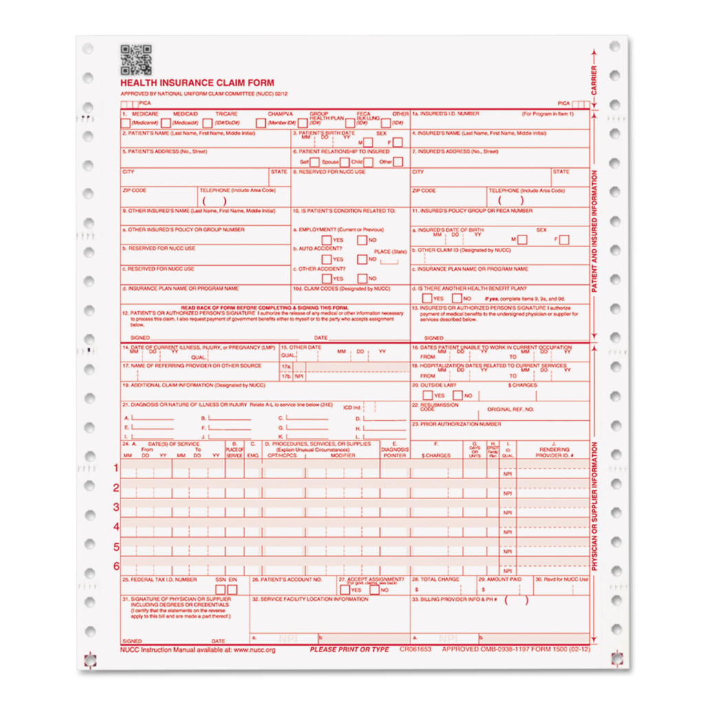 Paris Corporation CMS 02 12 Insurance Claim Form 1 Part Continuous 