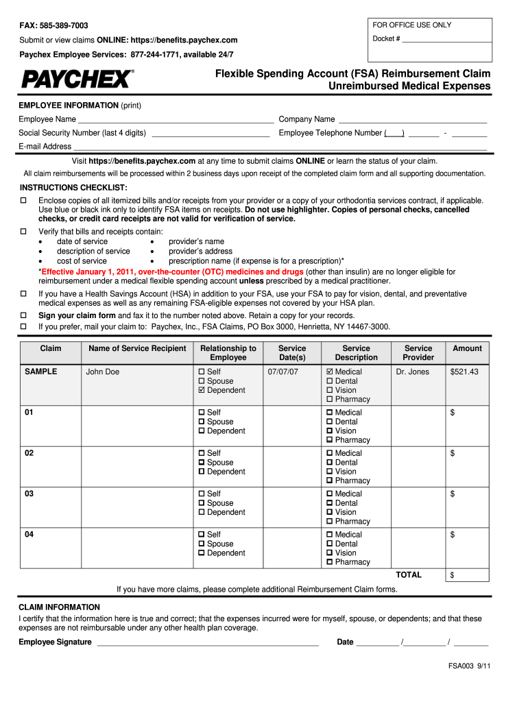 Paychex Form Fsa003 Fill Out And Sign Printable PDF Template SignNow