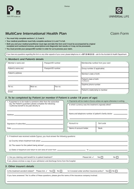 PB37126 Cyprus Claim Form 4708 Universal Life