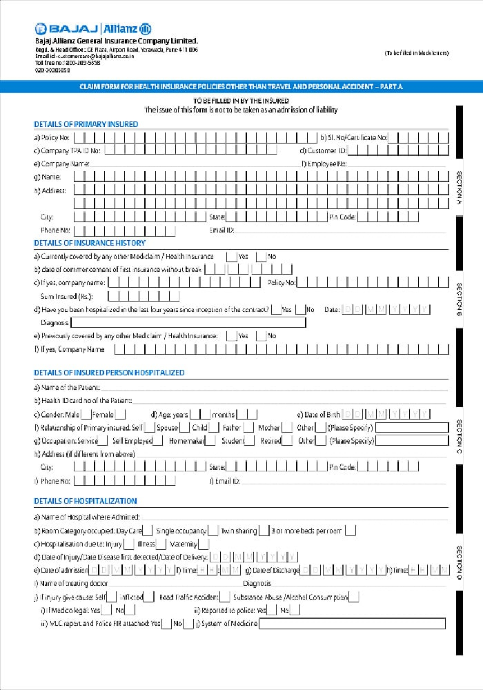  PDF Bajaj Allianz Health Insurance Claim Form PDF Download In English 