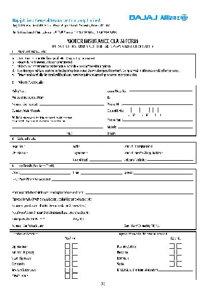  PDF Bajaj Allianz Motor Insurance Claim Form PDF Download In English 