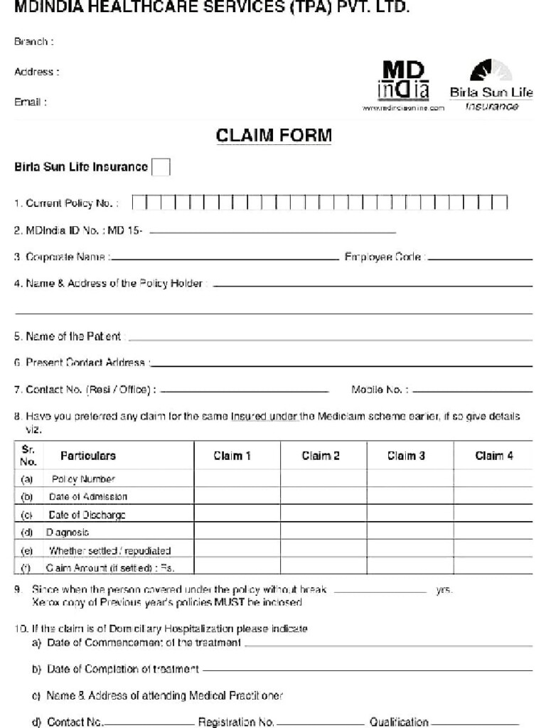  PDF Birla Sun Life Insurance Claim Form PDF Download InstaPDF