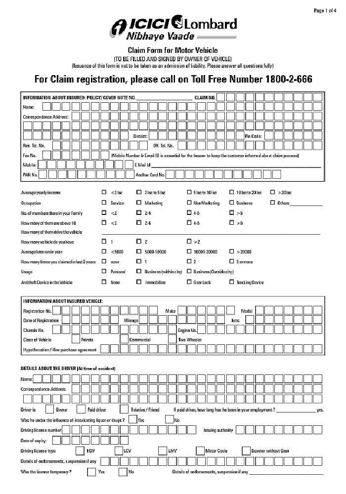  PDF ICICI Lombard Claim Form For Motor Vehicle PDF Download InstaPDF