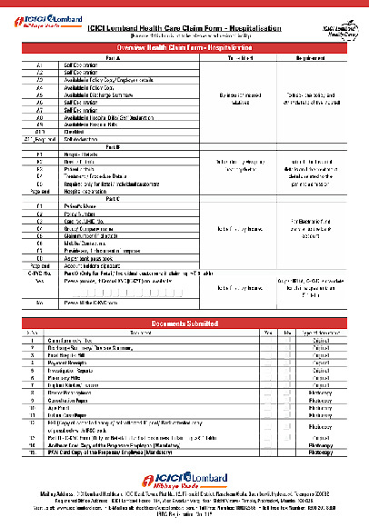  PDF ICICI Lombard Health Care Claim Form Hospitalisation PDF 