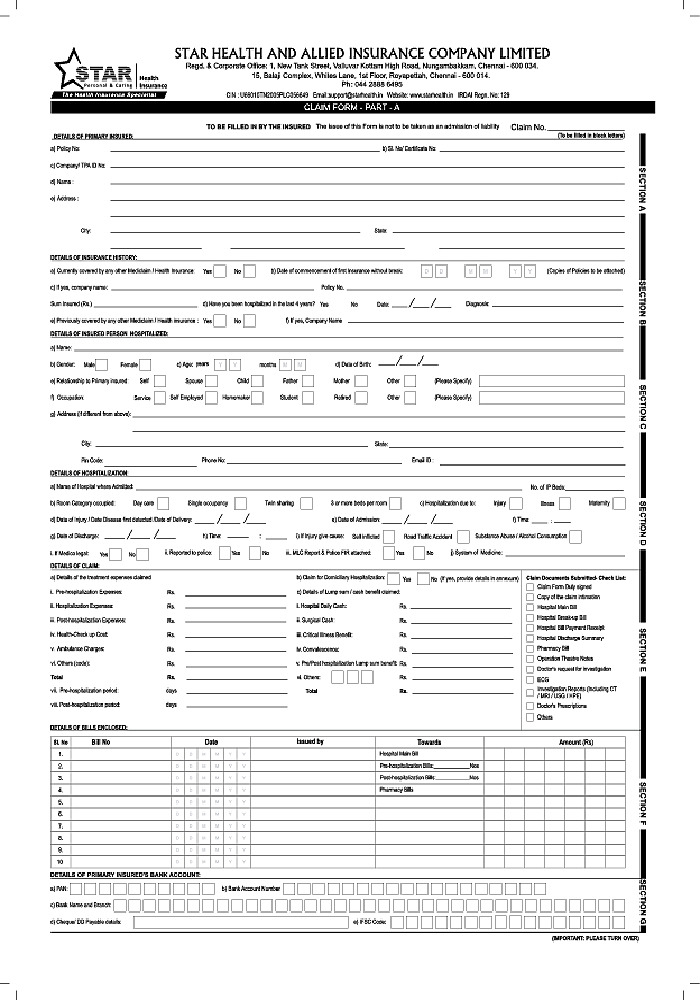  PDF Star Health Insurance Claim Form PDF Download InstaPDF