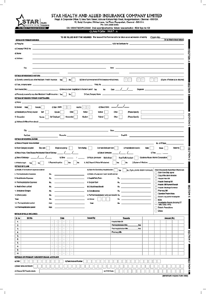 PDF Star Health Insurance Claim Form PDF Download InstaPDF