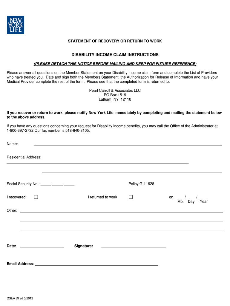 Pearl Carroll Disability Insurance Form Fill Out And Sign Printable