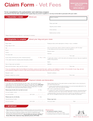 Pet Insurance Claim Form Templates PdfFiller