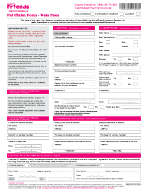 Pet Insurance Claim Form Templates PdfFiller