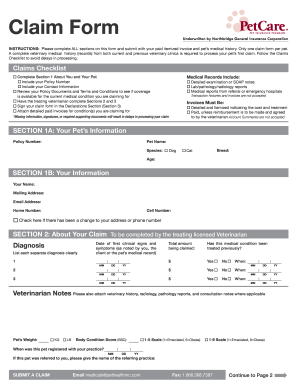 PetCare Claim Form Fill And Sign Printable Template Online