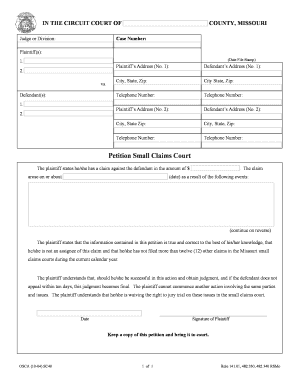 Petition Small Claims Court 7th Judicial Circuit Court Of Missouri 