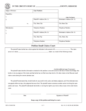 Petition Small Claims Court Mo Fill And Sign Printable Template Online