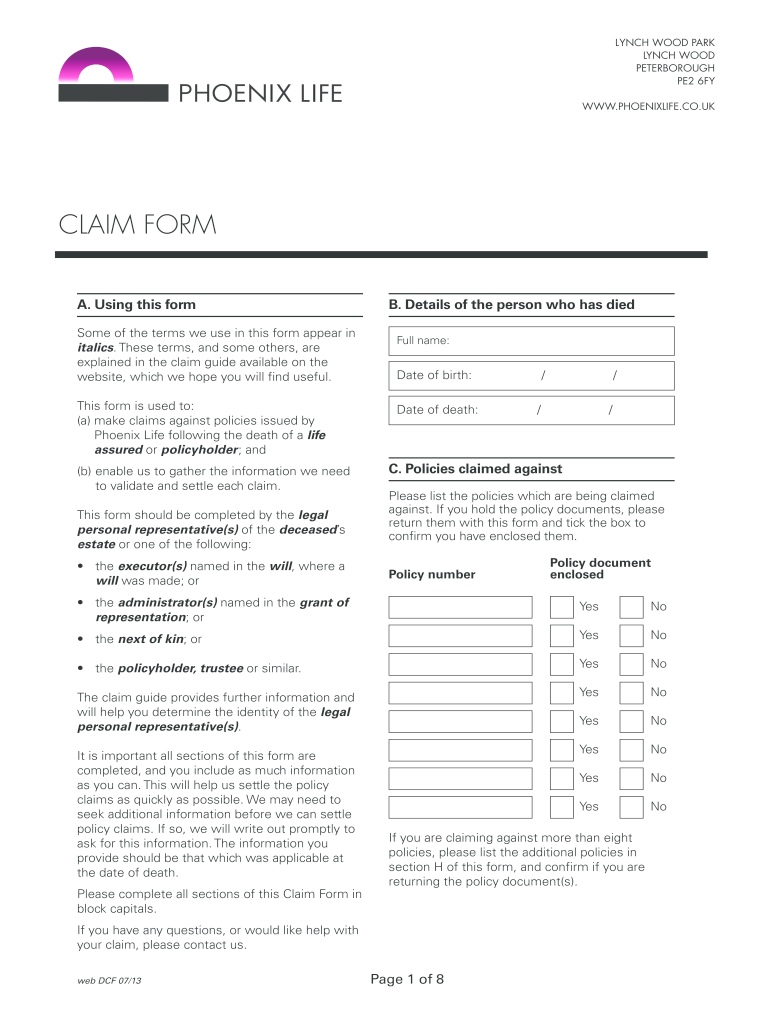 Phoenix Life Claim Fill Out Sign Online DocHub