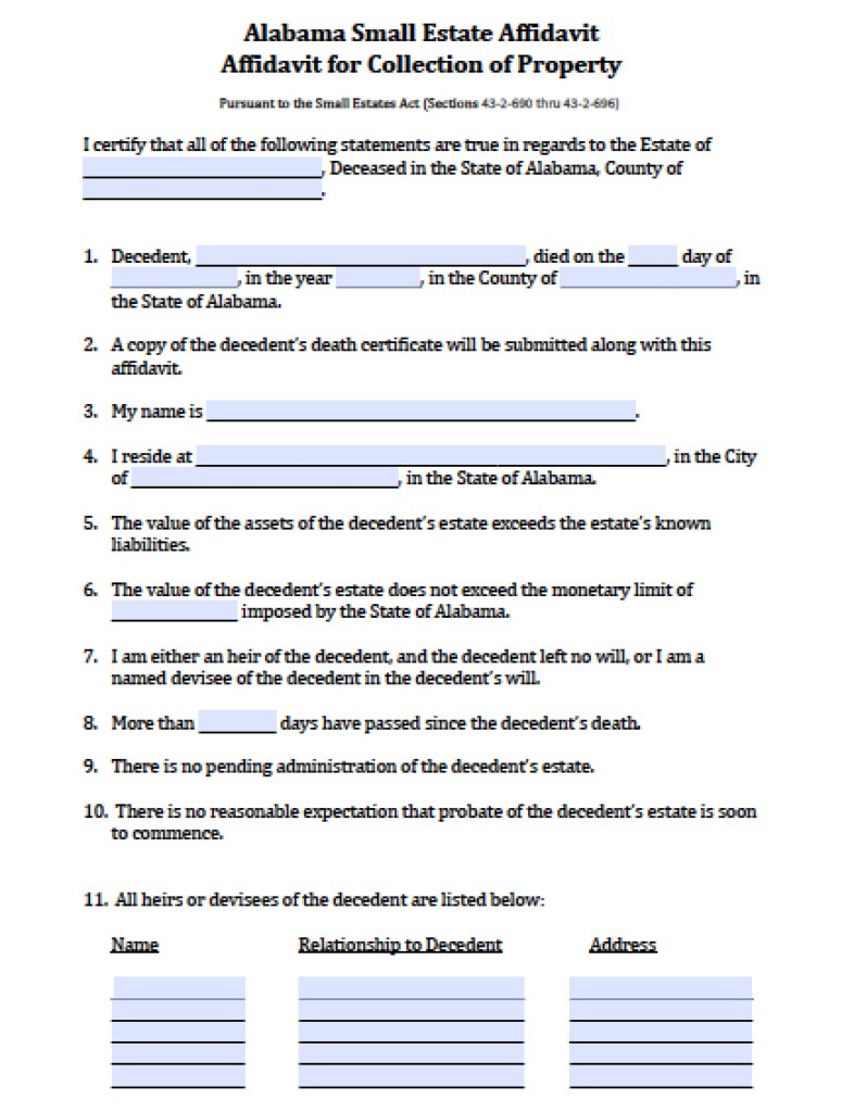 Pima County Small Estate Affidavit Form 2022 PrintableAffidavitForm