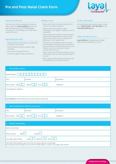 Pre And Post Natal Claim Form Laya Healthcare