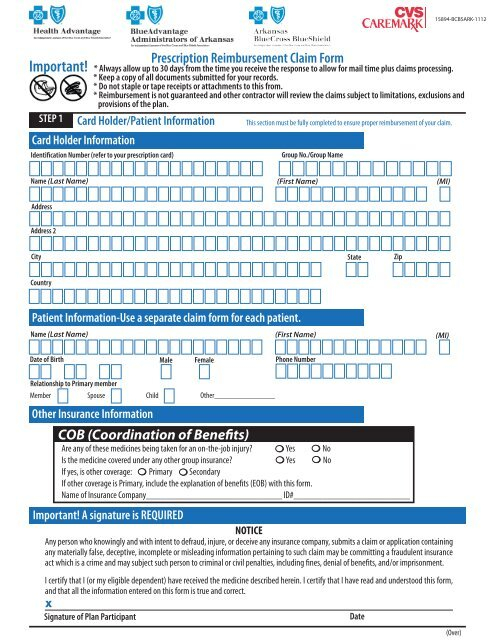 Prescription Claim Form Arkansas Blue Cross And Blue Shield