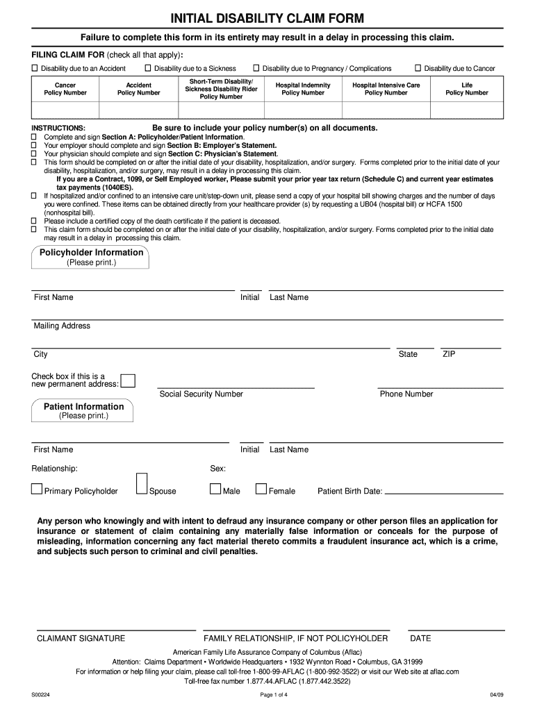 Printable Aflac Claim Forms Customize And Print