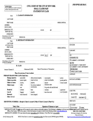 Printable Form New York State Small Claim Form Fill Out And Sign 