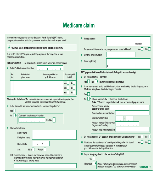 Printable Medicare Claim Form TUTORE ORG Master Of Documents