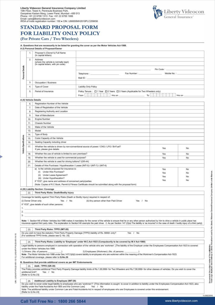 Private Car Liability Policy Wording Liberty Videocon By Liberty 