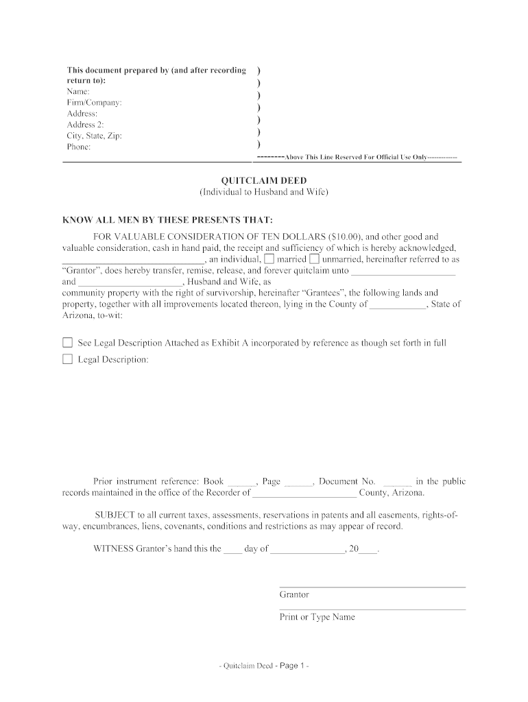 Quit Claim Deed Pima County Fill Online Printable Fillable Blank