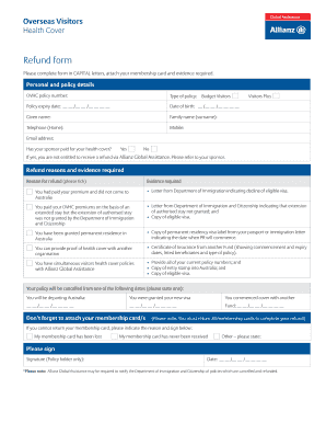 Refund Form Allianz Global Assistance OVHC Fill And Sign Printable 