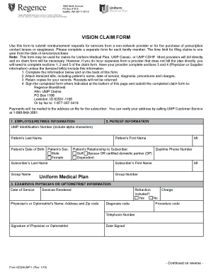 Regence Uniform Vision Claim Form Fill Online Printable Fillable