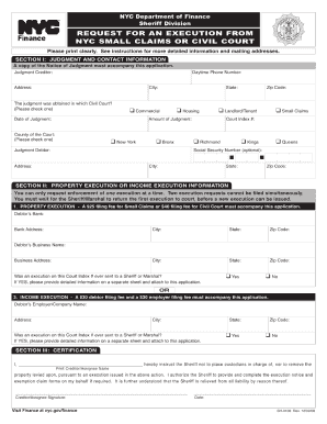 Request For An Execution From Nyc Small Claims Form Fill And Sign