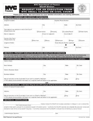 Request For An Execution From Nyc Small Claims Form Fill And Sign 