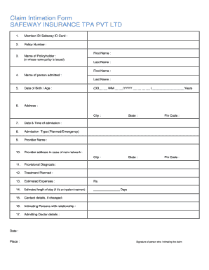 Safeway Tpa Claim Intimation Fill And Sign Printable Template Online