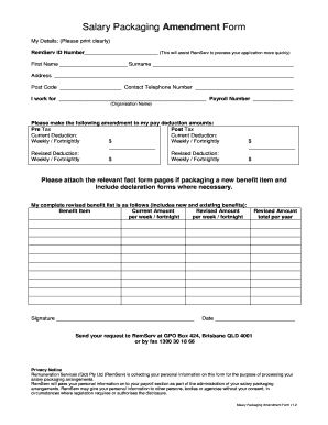 Salary Packaging Amendment Form V1 2 pdf RemServ Fill And Sign 