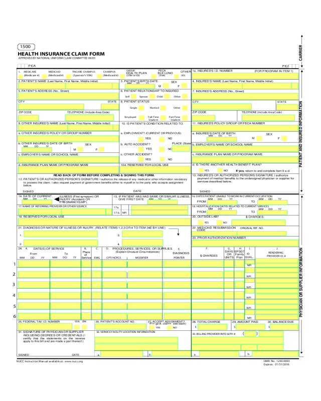 Sample Health Insurance Claim Form Edit Fill Sign Online Handypdf