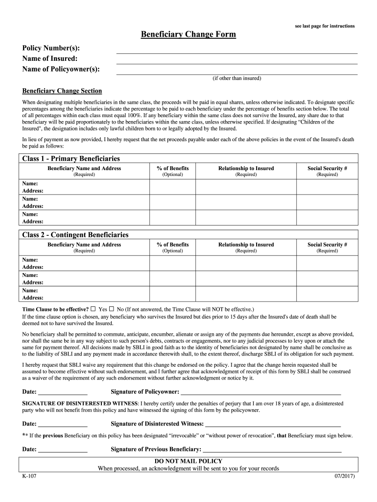 Sbli Beneficiary Change Form Fill Out Sign Online DocHub