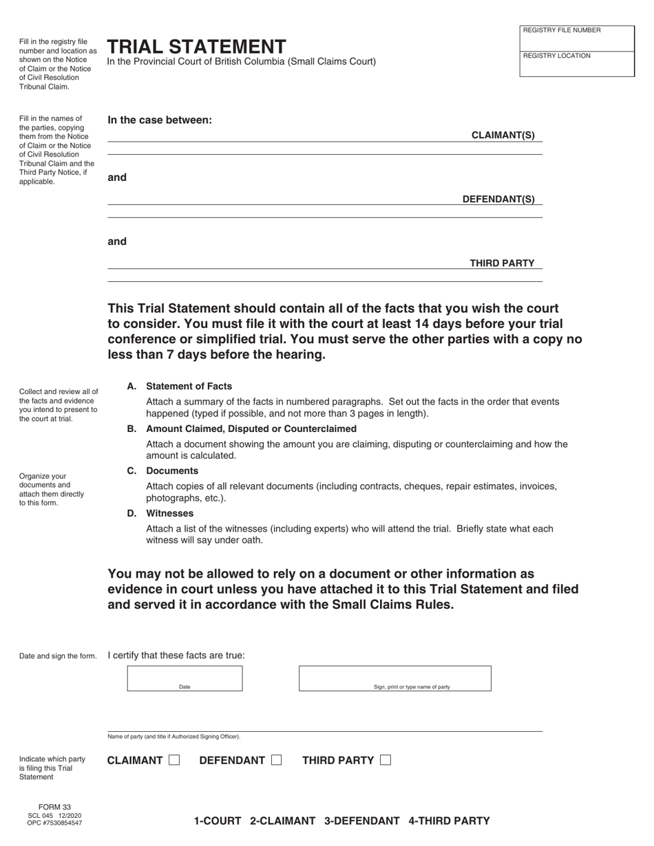 SCR Form 33 SCL045 Download Fillable PDF Or Fill Online Trial 