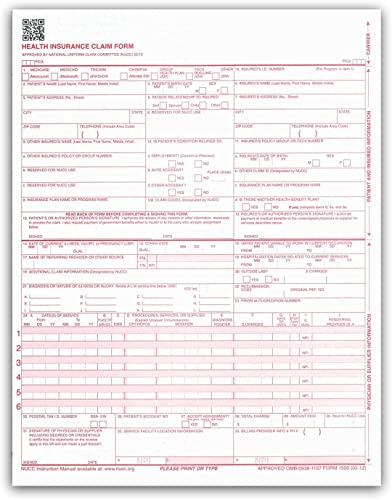 SecurityDocs 500 CMS 1500 Health Insurance Claim Forms Laser Inkjet 