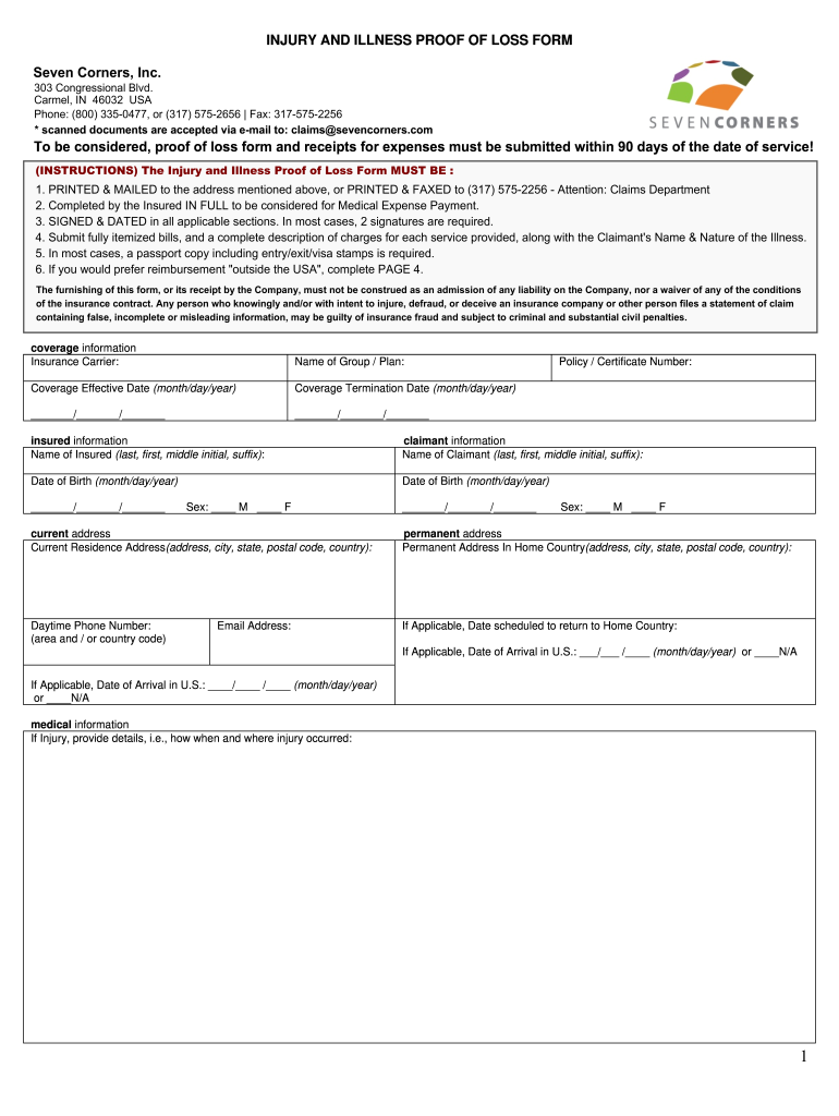 Seven Corners Claim Form Fill Out And Sign Printable PDF Template 