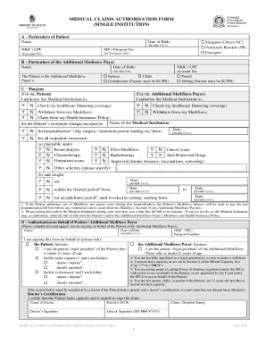 SG Medical Claims Authorisation Form 2019 2023 Fill And Sign 