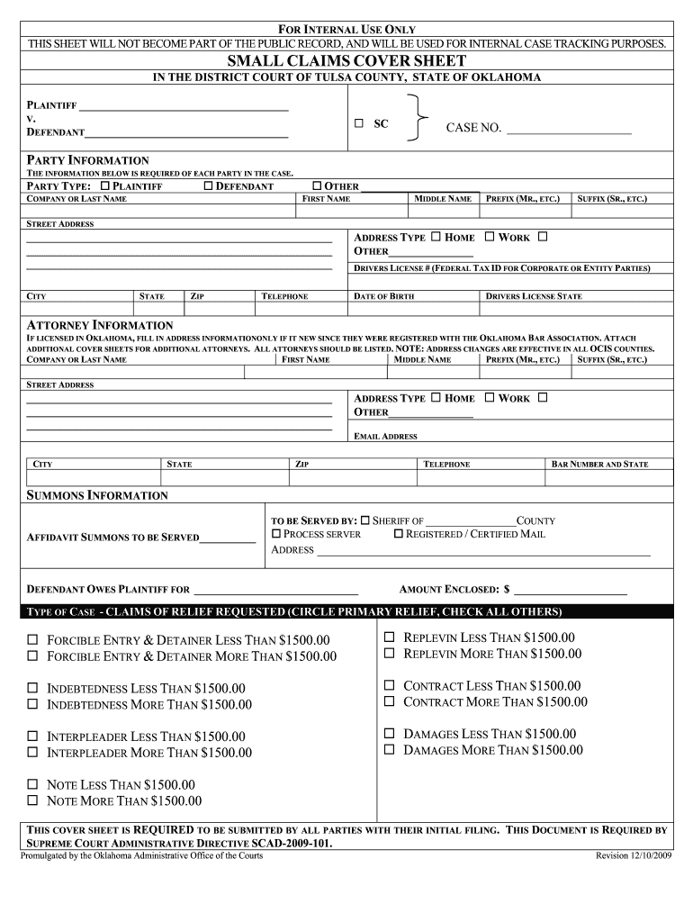 Small Claims Affidavit Form Tulsa County Oklahoma 2023 