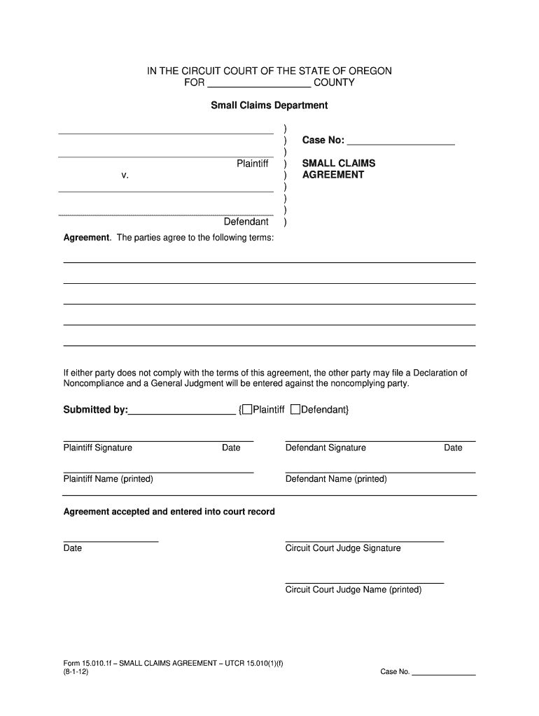 Small Claims Agreement Fill Online Printable Fillable Blank 